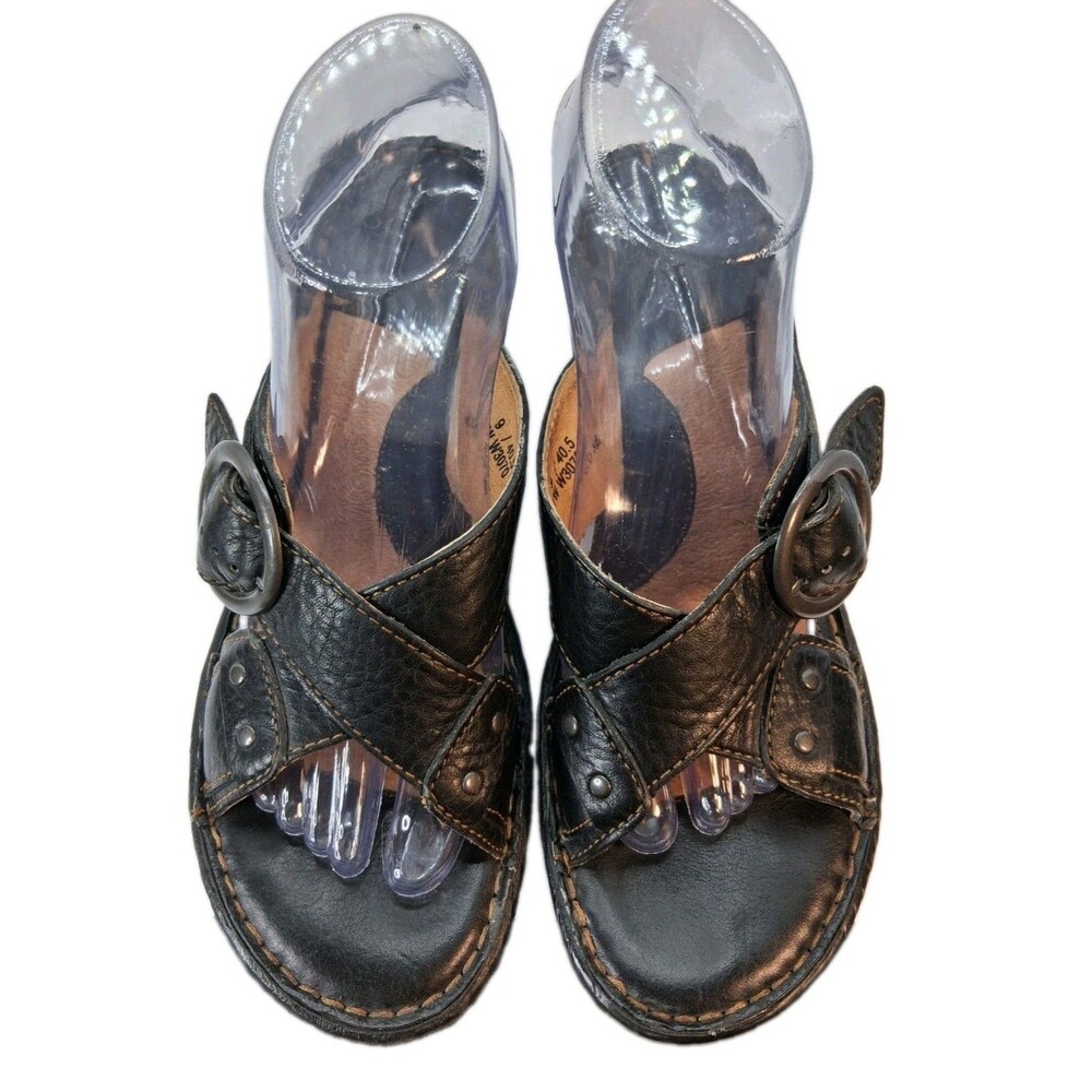 BOC by Børn BC6670 Leather Slide Sandals Women's Size 9M Brown Buckle Comfort